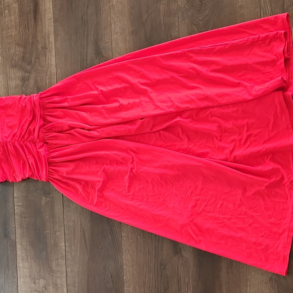 Rosetta Getty Strapless Ruched Red Dress